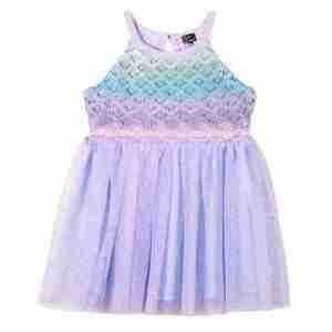 Pink & Violet Sleeveless Mermaid Crochet Mesh Dress